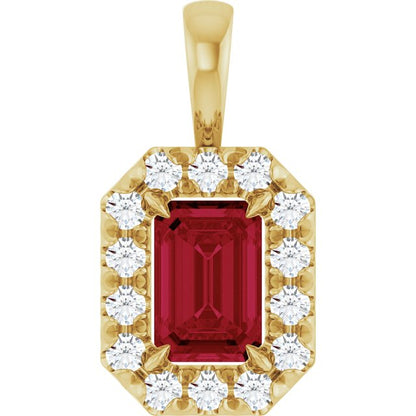 14K Yellow Gold 6x4 mm Natural Ruby & 1/5 CTW Natural Diamond Halo-Style Pendant