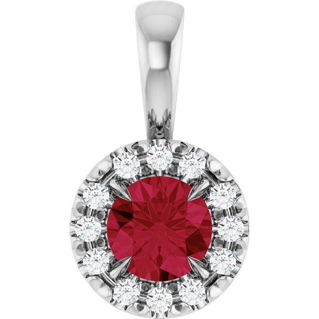 14K White Gold Natural Ruby & .05 CTW Natural Diamond Halo-Style Pendant