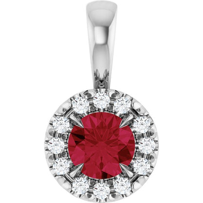 14K White Gold Natural Ruby & .05 CTW Natural Diamond Halo-Style Pendant
