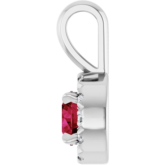 14K White Gold Natural Ruby & .05 CTW Natural Diamond Halo-Style Pendant