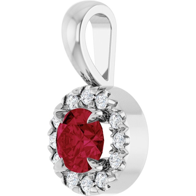 14K White Gold Natural Ruby & .05 CTW Natural Diamond Halo-Style Pendant
