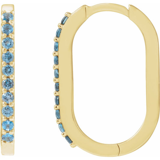 14K Yellow Gold Natural London Blue Topaz Hoop Earrings