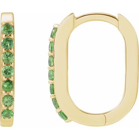14K Yellow Gold Natural Tsavorite Garnet Hoop Earrings