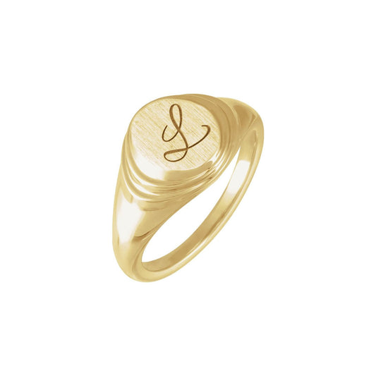 14K Yellow Gold 11.3x14. Engravable Oval Signet Ring