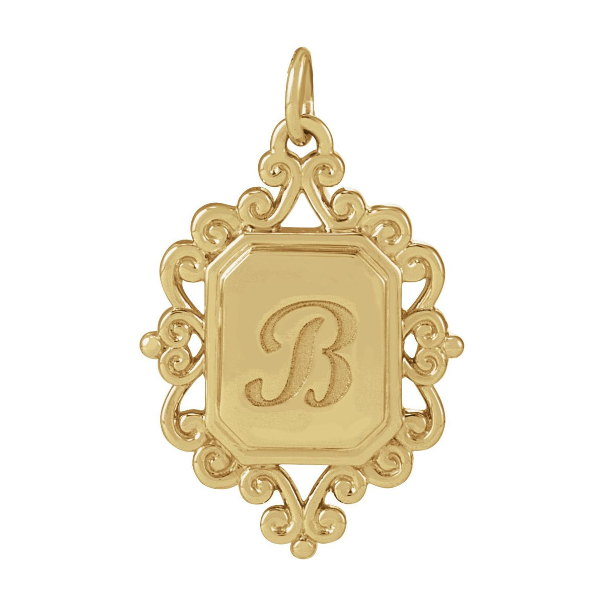 14K Yellow Gold Engravable Scroll Pendant