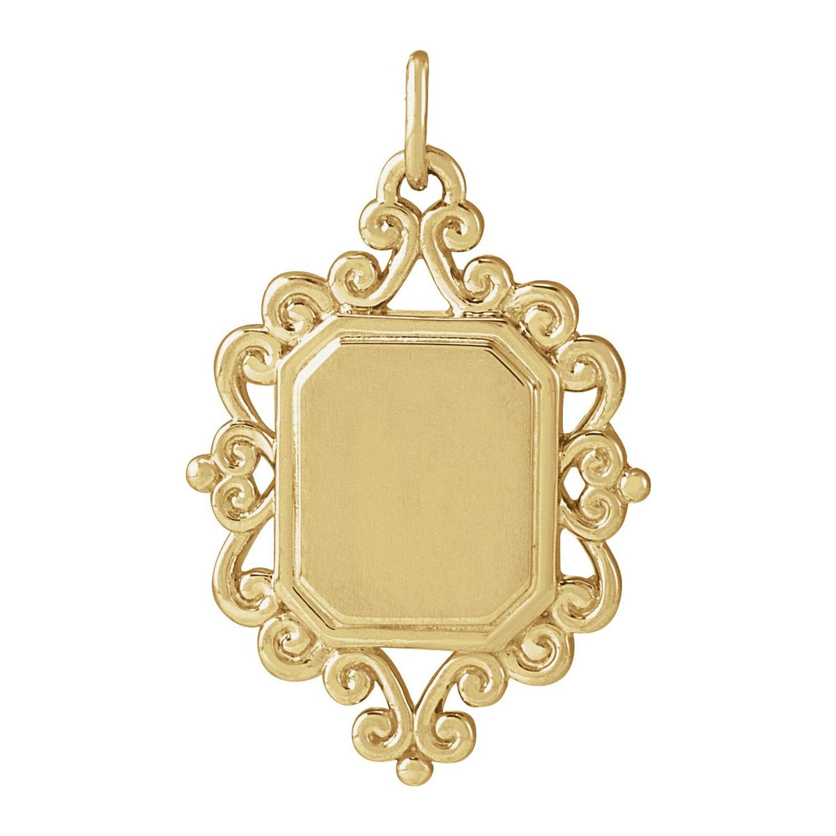 14K Yellow Gold Engravable Scroll Pendant