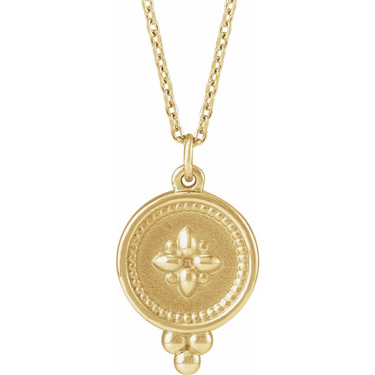 14K Yellow Gold Beaded Disc 16-18" Necklace