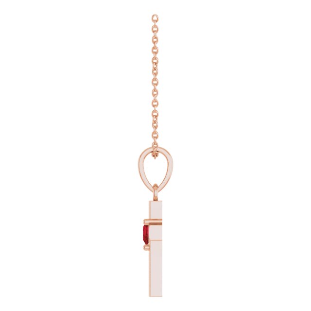 14K Rose Gold Natural Mozambique Garnet Heart Cross 16-18" Necklace