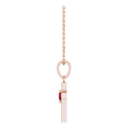 14K Rose Gold Natural Mozambique Garnet Heart Cross 16-18" Necklace