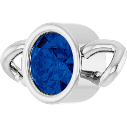 Lab-Grown Blue Sapphire Bezel-Set Link, 4 mm x 7.99 mm