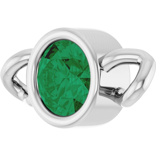 Natural Emerald Bezel-Set Link, 4 mm x 7.99 mm