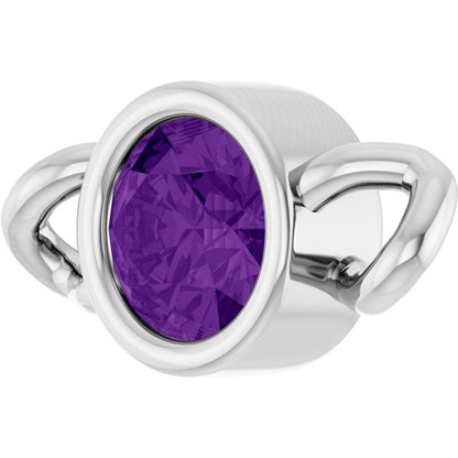Natural Amethyst Bezel-Set Link, 4 mm x 7.99 mm