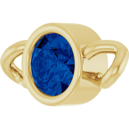 Lab-Grown Blue Sapphire Bezel-Set Link, 4 mm x 7.99 mm