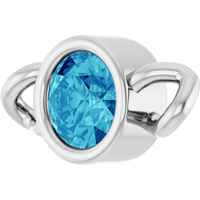 Natural Blue Zircon Bezel-Set Link, 4 mm x 7.99 mm