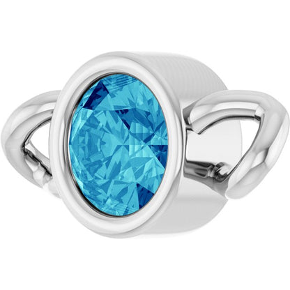 Natural Blue Zircon Bezel-Set Link, 4 mm x 7.99 mm