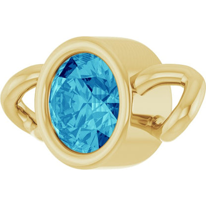 Natural Blue Zircon Bezel-Set Link, 4 mm x 7.99 mm