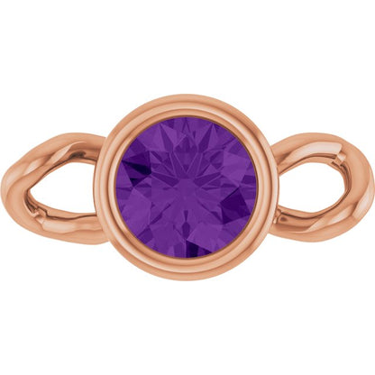 Natural Amethyst Bezel-Set Link, 4 mm x 7.99 mm