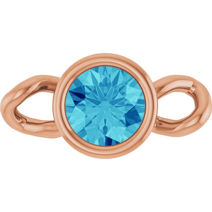 Natural Blue Zircon Bezel-Set Link, 4 mm x 7.99 mm