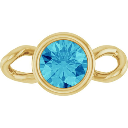 Natural Blue Zircon Bezel-Set Link, 4 mm x 7.99 mm