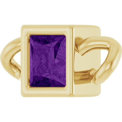 Natural Amethyst Bezel-Set Link, 3.5 mm x 7.59 mm