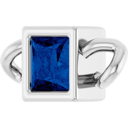 Lab-Grown Blue Sapphire Bezel-Set Link, 3.5 mm x 7.59 mm