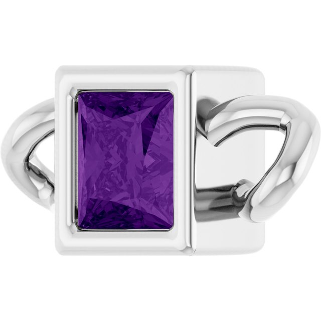 Natural Amethyst Bezel-Set Link, 3.5 mm x 7.59 mm