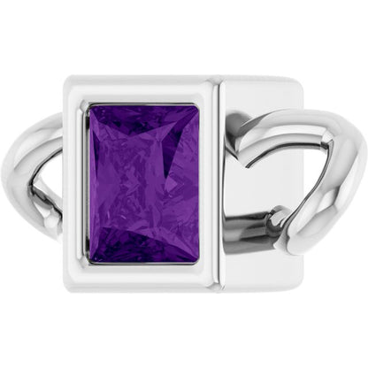 Natural Amethyst Bezel-Set Link, 3.5 mm x 7.59 mm