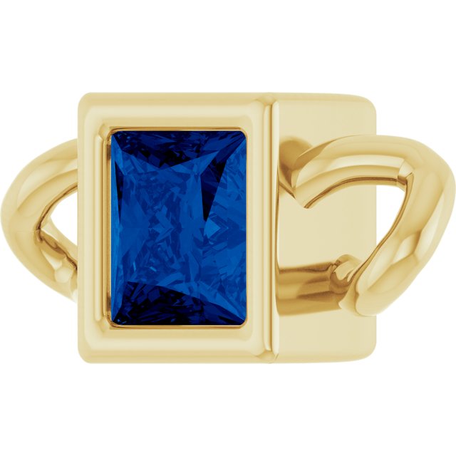 Lab-Grown Blue Sapphire Bezel-Set Link, 3.5 mm x 7.59 mm