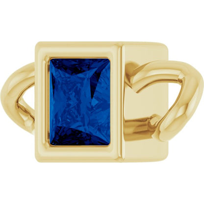 Lab-Grown Blue Sapphire Bezel-Set Link, 3.5 mm x 7.59 mm