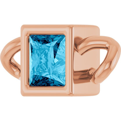 Natural Aquamarine Bezel-Set Link, 3.5 mm x 7.59 mm