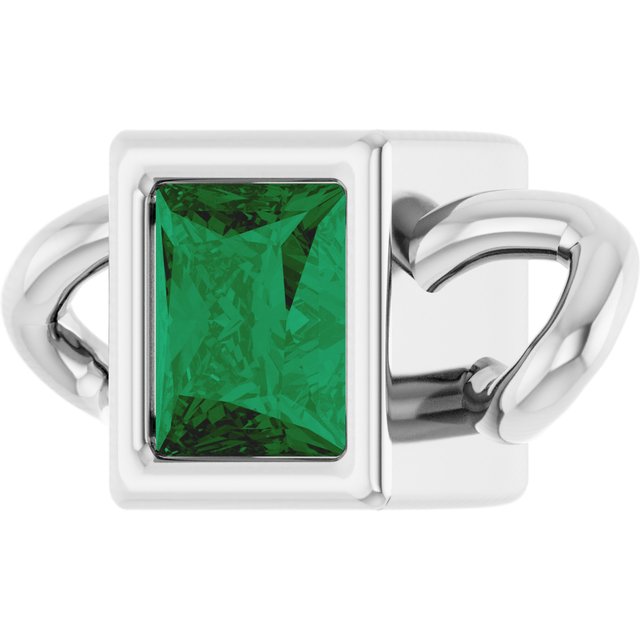 Lab-Grown Emerald Bezel-Set Link, 3.5 mm x 7.59 mm