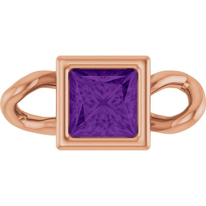 Natural Amethyst Bezel-Set Link, 3.5 mm x 7.59 mm