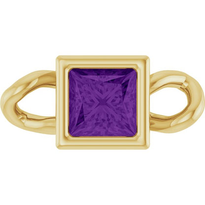 Natural Amethyst Bezel-Set Link, 3.5 mm x 7.59 mm