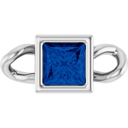 Lab-Grown Blue Sapphire Bezel-Set Link, 3.5 mm x 7.59 mm
