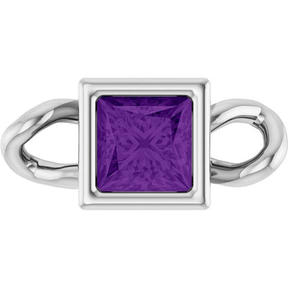 Natural Amethyst Bezel-Set Link, 3.5 mm x 7.59 mm