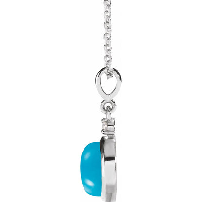 Platinum Natural Turquoise & .03 CT Natural Diamond Cabochon 16-18" Necklace