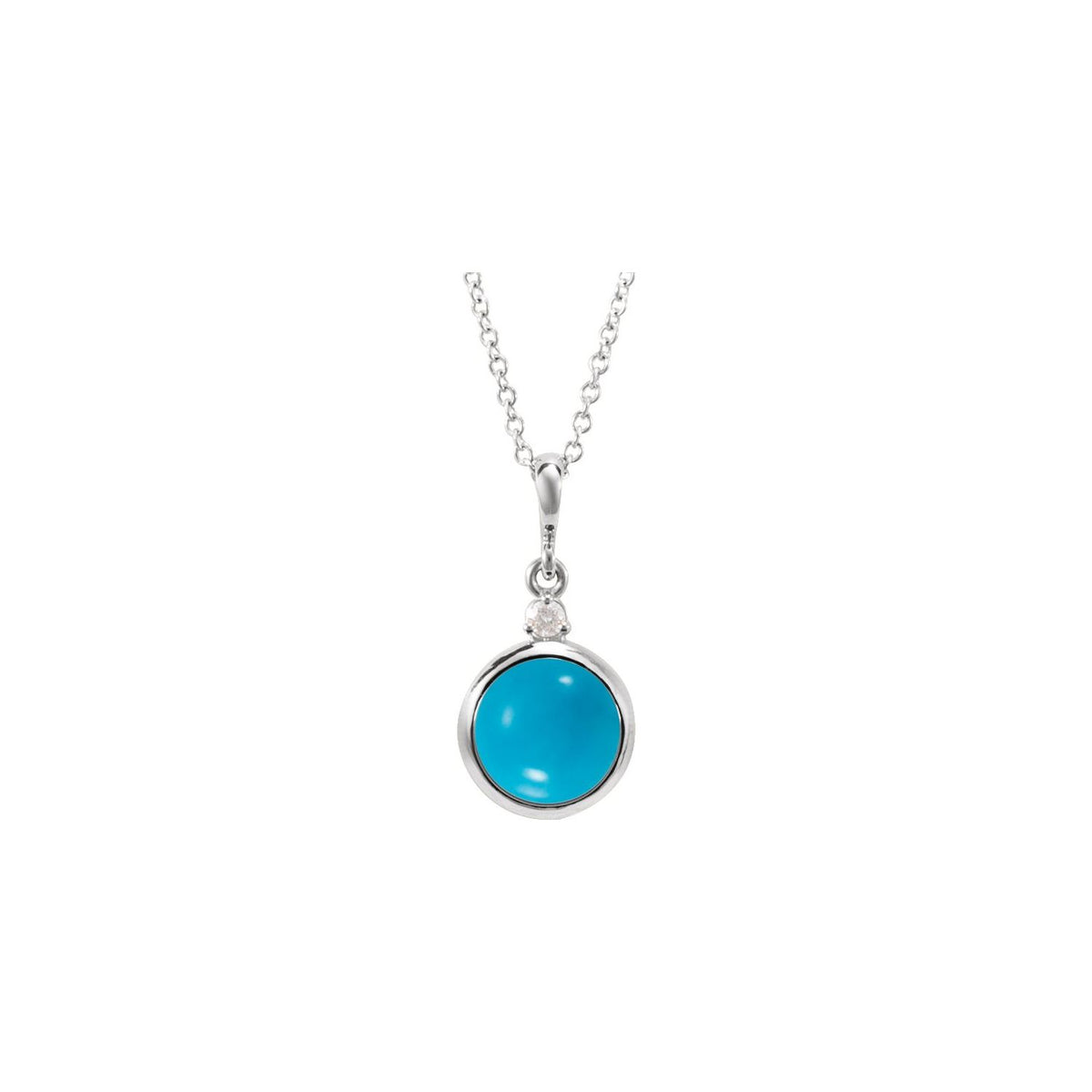 Platinum Natural Turquoise & .03 CT Natural Diamond Cabochon 16-18" Necklace