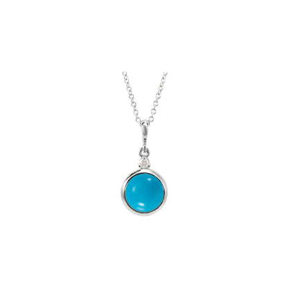 Platinum Natural Turquoise & .03 CT Natural Diamond Cabochon 16-18" Necklace