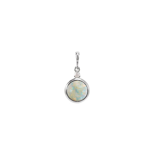 14K White Gold Natural White Opal & .03 CT Natural Diamond Pendant