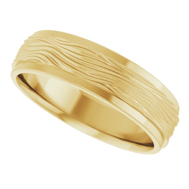 Stepped-Edge Textured Comfort-Fit Flat Band, 6 mm