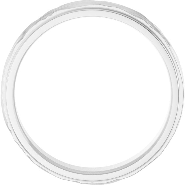 14K X1 White Gold Stepped-Edge Textured Comfort-Fit Flat Band, 6 mm