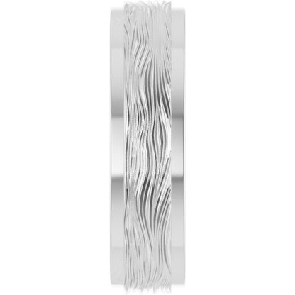 14K X1 White Gold Stepped-Edge Textured Comfort-Fit Flat Band, 6 mm