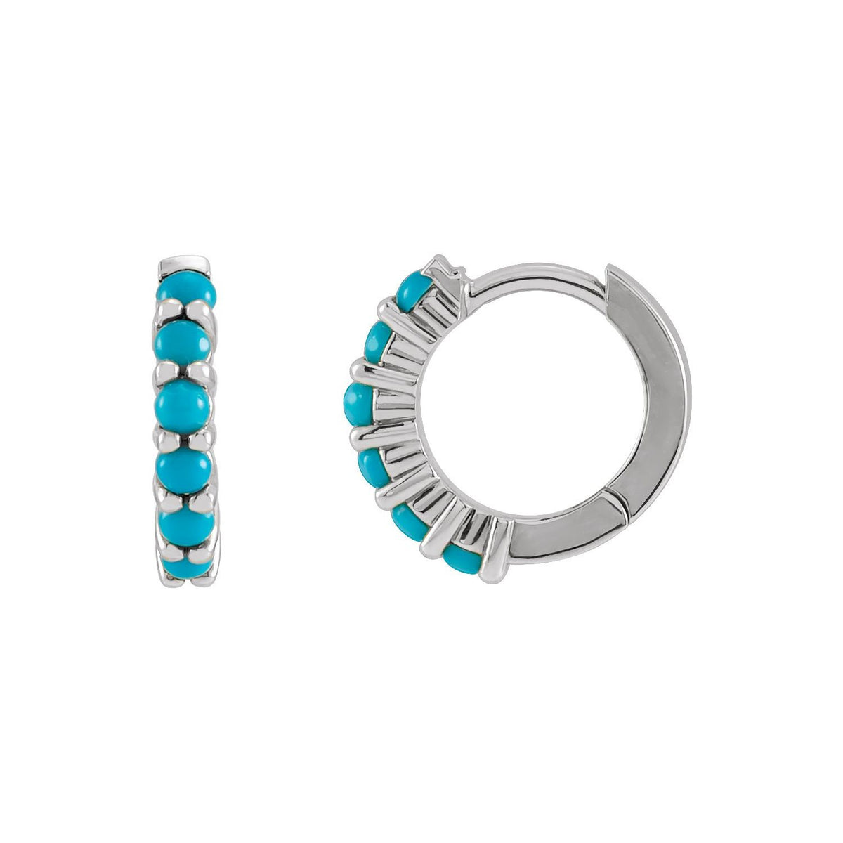 Natural Turquoise Cabochon Hinged Hoop Earrings