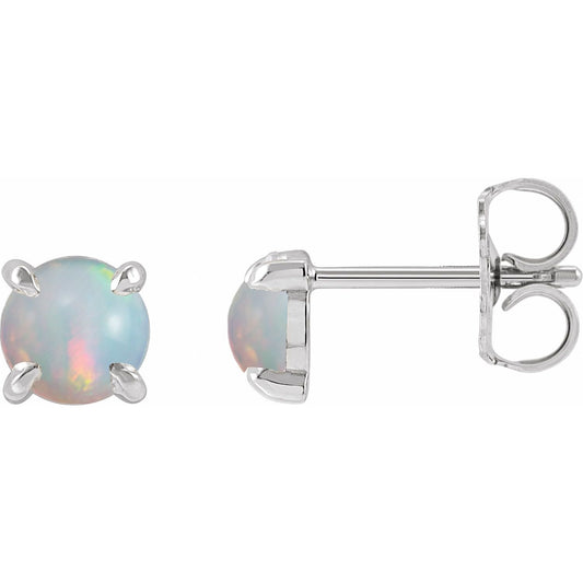 Sterling Silver Natural White Opal Cabochon Stud Earrings