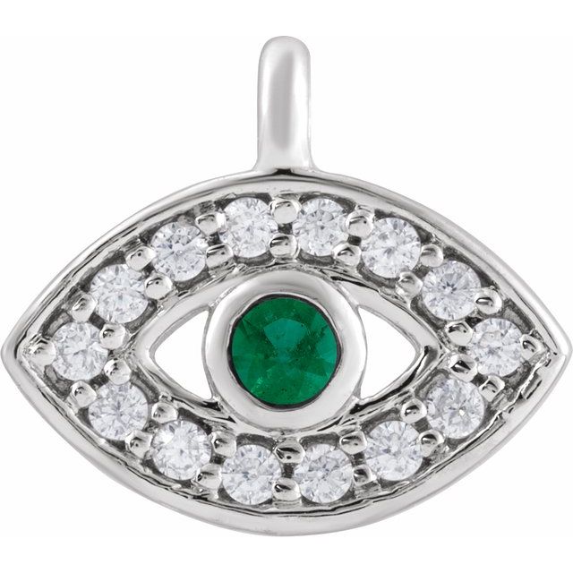 Petite Pavé® Natural Emerald & .05 CTW Natural Diamond Evil Eye Dangle