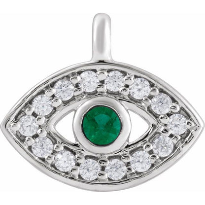 Petite Pavé® Natural Emerald & .05 CTW Natural Diamond Evil Eye Dangle