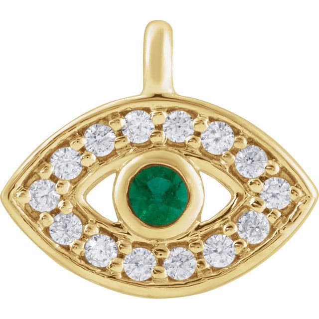 Petite Pavé® Natural Emerald & .05 CTW Natural Diamond Evil Eye Dangle
