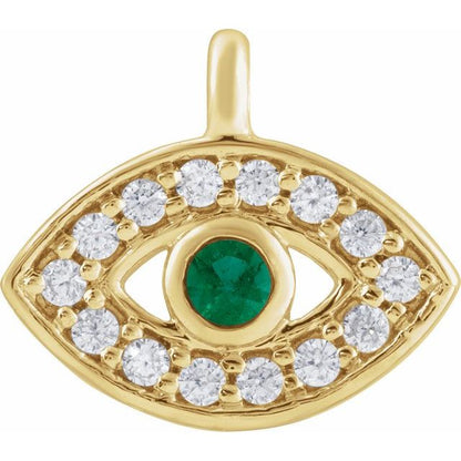 Petite Pavé® Natural Emerald & .05 CTW Natural Diamond Evil Eye Dangle
