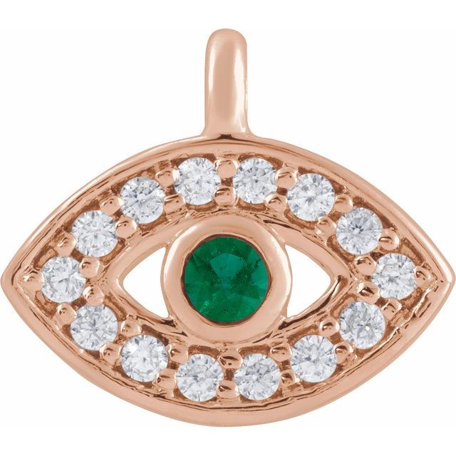 Petite Pavé® Natural Emerald & .05 CTW Natural Diamond Evil Eye Dangle