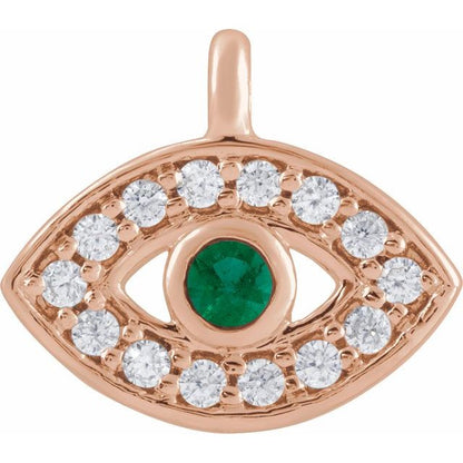 Petite Pavé® Natural Emerald & .05 CTW Natural Diamond Evil Eye Dangle